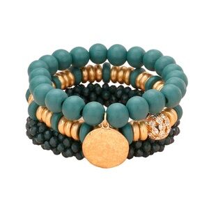 New Gold & Green Bracelet Stack with Disc Charm